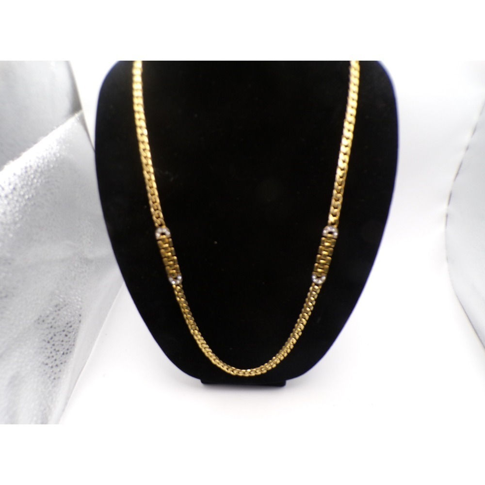 Gold Tone Chain Necklace with Rhinestone Accents Statement Jewelry 26"